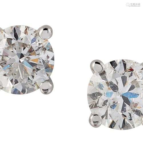 PAIRE DE BOUCLES D'OREILLES EN DIAMANT SOLITAIRE, diamants r...