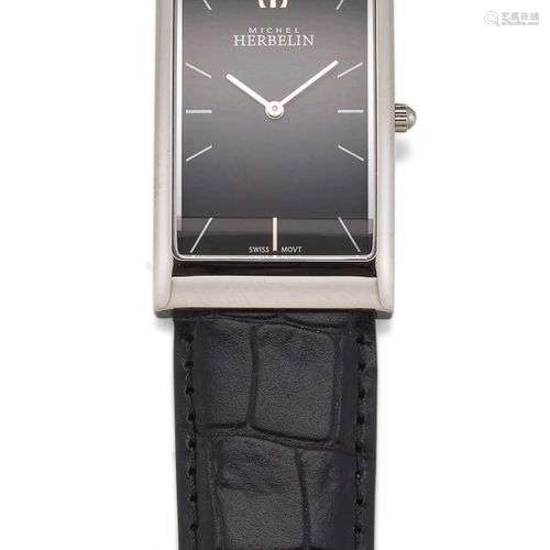 MONTRE MICHEL HERBELIN EN ACIER POUR HOMMES, cadran rectangu...