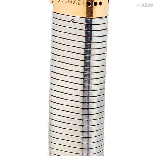 Un briquet BULGARI 'TUBOGAS' en acier inoxydable et dorure a...