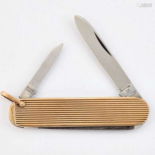 PENKNIFE EN OR 9CT, poinçon d'importation Londres 1966. Long...