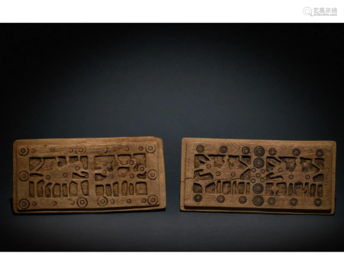 EGYPTIAN PAIR OF COPTIC WOODEN PLAQUES