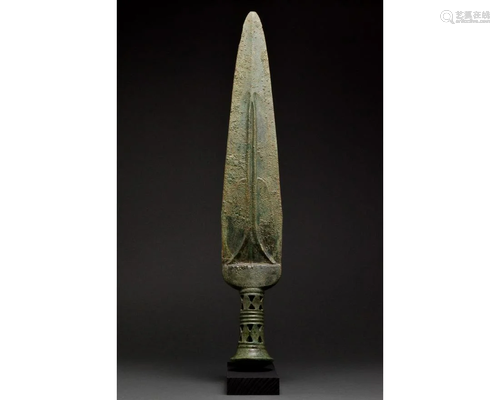 ANCIENT BRONZE SWORD WITH DECORATED HANDLE