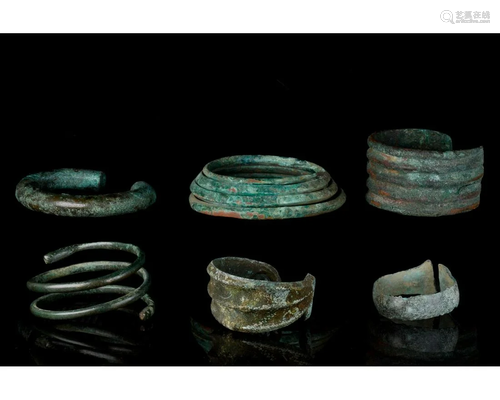 COLLECTION OF 6 BRONZE AGE BRACELETS