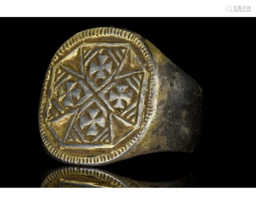 MEDIEVAL SILVER RING WITH MULTIPLE MALTESE CROSSES
