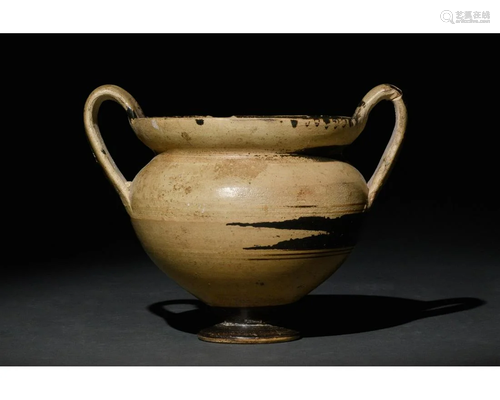 GREEK DAUNIAN POTTERY BICHROME KANTHAROS