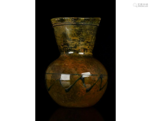 LATE ROMAN GLASS FLASK WITH DECORATION