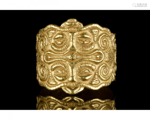 RARE VIKING GOLD RING WITH OWL FACES - XRF TESTED