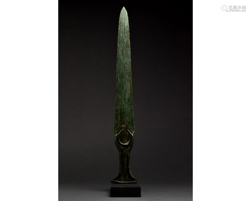 ANCIENT BRONZE SWORD WITH DECORATED HANDLE