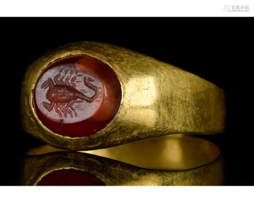 ROMAN GOLD AND CARNELIAN INTAGLIO RING WITH S…