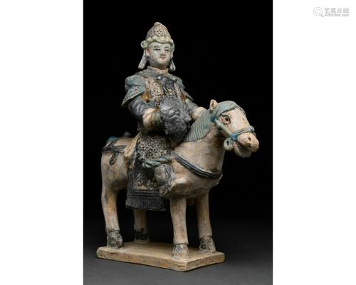 CHINESE MING DYNASTY HORSE AND RIDER FIGURE