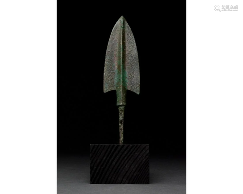 ANCIENT BRONZE SPEAR ON STAND