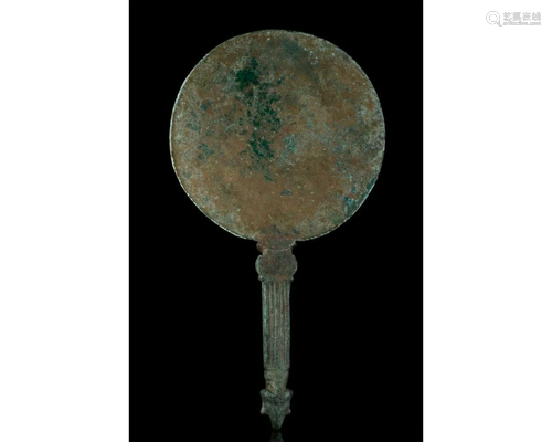 CLASSICAL GREEK BRONZE MIRROR WITH RAM HANDLE