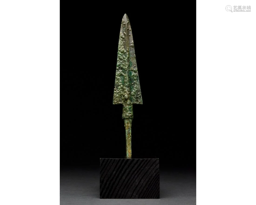 ANCIENT BRONZE SPEAR ON STAND