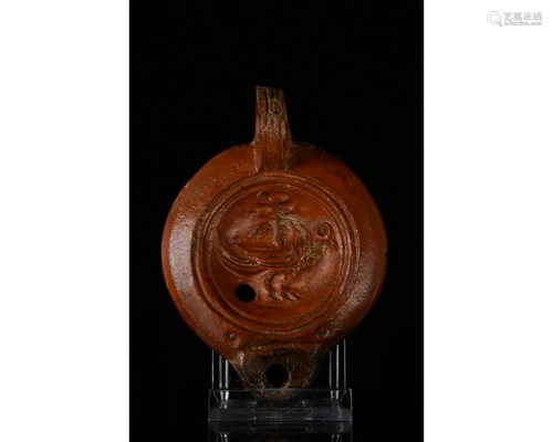 ROMAN TERRACOTTA OIL LAMP WITH EAGLE AND CADUCEUS