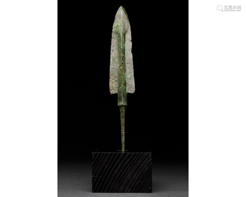 ANCIENT BRONZE SPEAR ON STAND