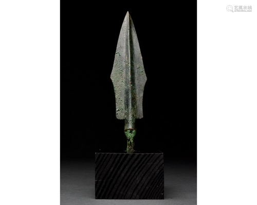 ANCIENT BRONZE SPEAR ON STAND