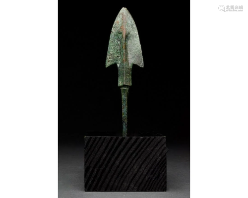 ANCIENT BRONZE SPEAR ON STAND