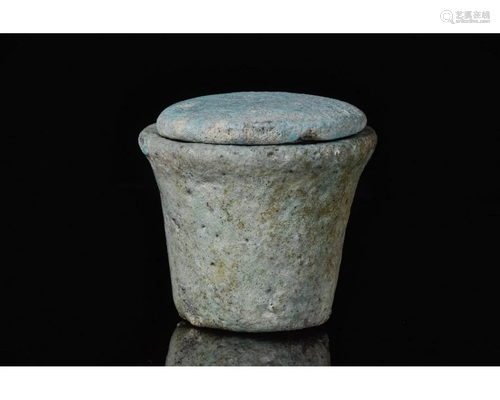 EGYPTIAN FAIENCE LIDDED POT