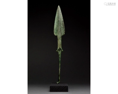 LONG ANCIENT BRONZE SPEAR HEAD