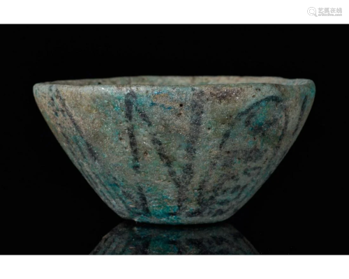 EGYPTIAN FAIENCE LOTUS BOWL WITH CARTOUCHE