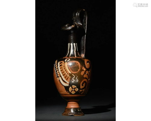 APULIAN RED-FIGURED TREFOIL OINOCHOE WITH FEMALE HEAD