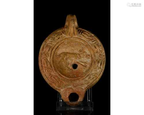 ROMAN TERRACOTTA OIL LAMP WITH DOG