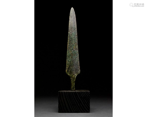 ANCIENT BRONZE SPEAR ON STAND