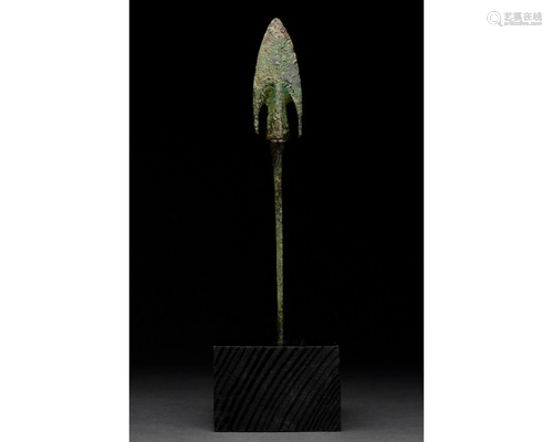 ANCIENT BRONZE SPEAR ON STAND