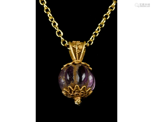 ANCIENT GREEK GOLD PENDANT WITH AMETHYST STONE