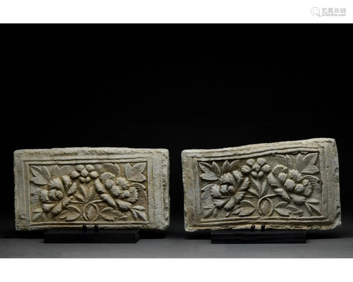 PAIR OF CHINESE SONG DYNASTY TERRACOTTA BRICKS