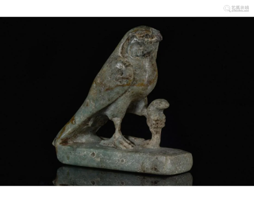 EGYPTIAN STATUETTE OF A FALCON AND A SNAKE