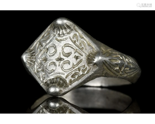 MEDIEVAL SILVER RING WITH SYMBOLS