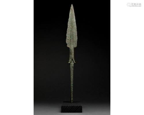 LONG ANCIENT BRONZE SPEAR HEAD