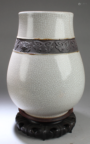 A Chinese Crackleware Vase with Stand