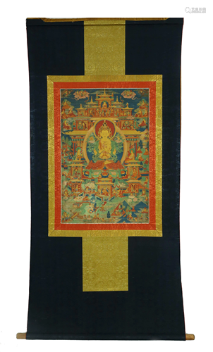 TIBETAN THANGKA ON SILK FRAME