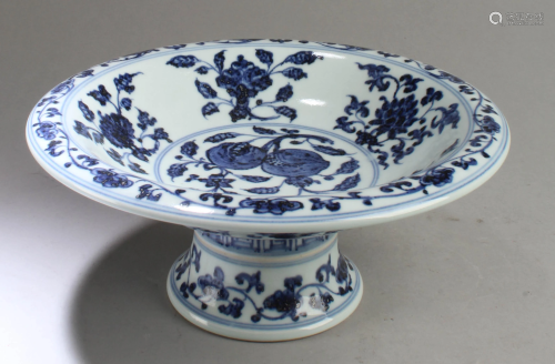 Chinese Blue & White High Stem Plate