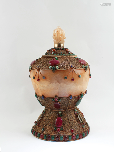 A Gilt Bronze Tibetan Crystal Ritual Instrument