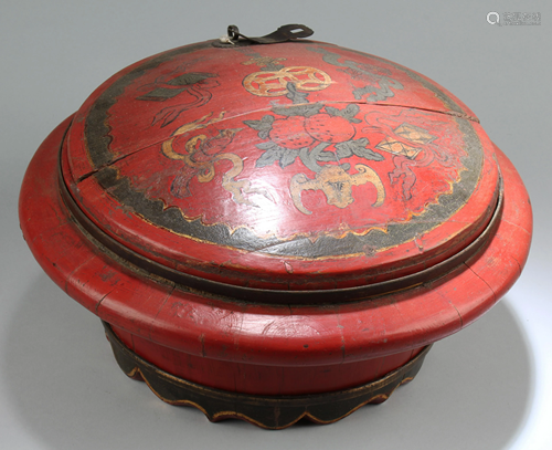 Antique Chinese Wooden Round Container