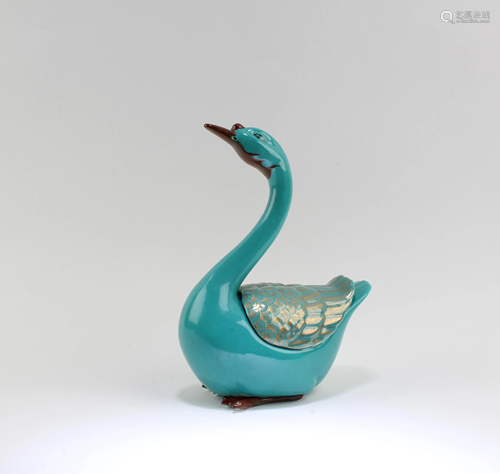 A Torquoise Color Porcelain Duck Figurine