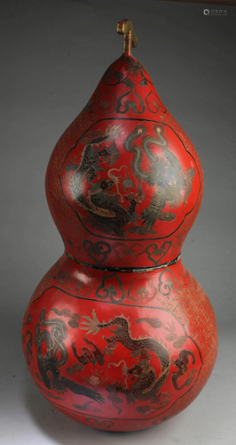 Large Chinese Cinnabar Lacquered Double Gourd