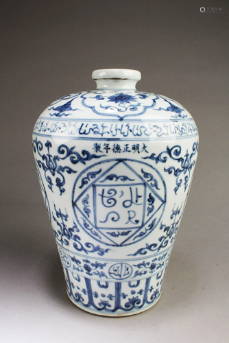 Chinese Blue & White Porcelain Meiping Vase