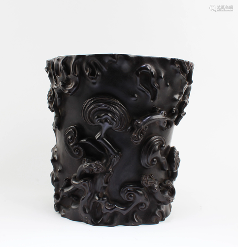 A Carved Wooden Brushpot