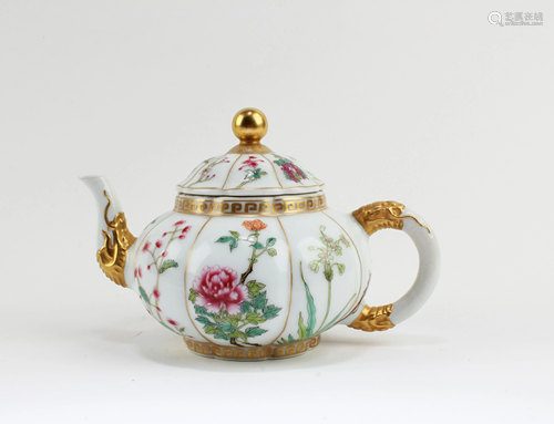 Chinese Pumpkin Shaped Porcelain Teapot