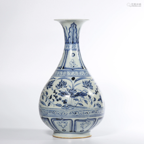 A BLUE AND WHITE VASE.YUHUCHUNPING. YUAN PERIOD