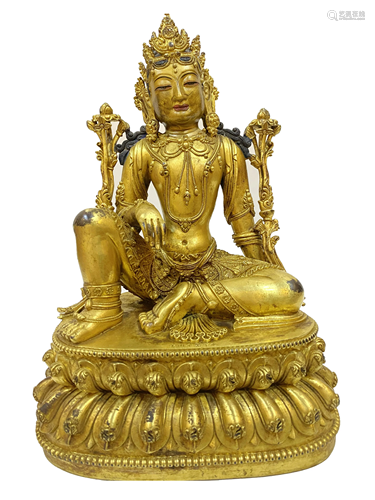 A GILT-BRONZE FIGURE OF GUANYIN.MARK OF YONGLE