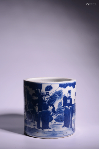 A BLUE AND WHITE BRUSHPOT.BITONG.QING PERIOD