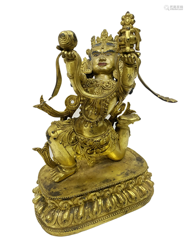 A GILT-BRONZE FIGURE OF GUARDIAN.MARK OF YONGLE