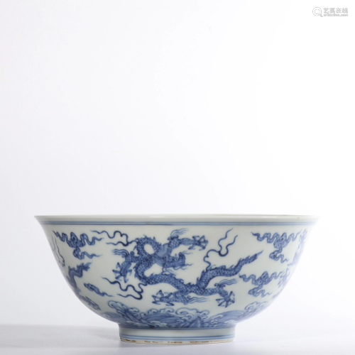 A BLUE AND WHITE 'DRAGON' BOWL.MARK OF CHENG…
