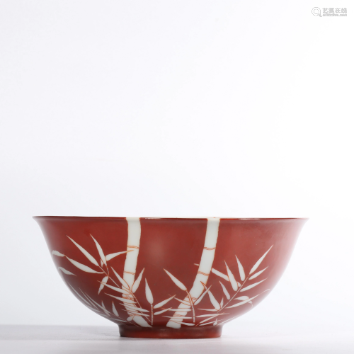 A COPPER-RED GROUND BOWL.MARK OF DAOGUANG