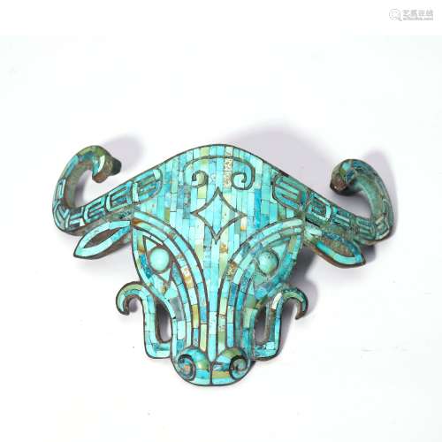 Bronze with Turquoise Inlaid Ox Head
